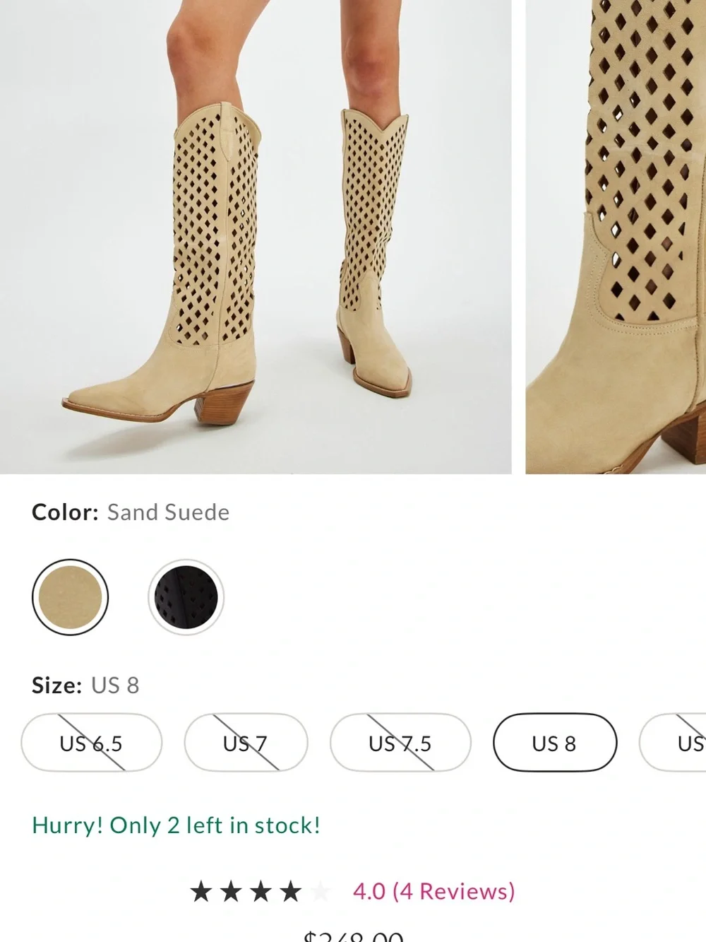 Free People Diamonds Are Forever Cowboy Boots Suede Sand US 7